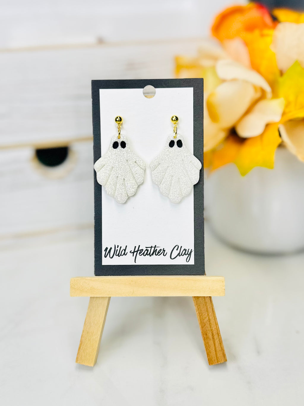 Sparkling White Ghost Polymer Clay Earrings