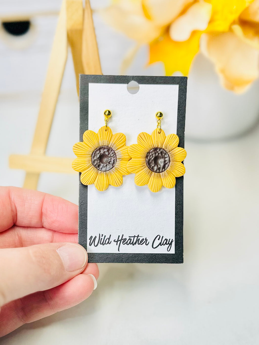 Golden Sunflower Polymer Clay Earrings