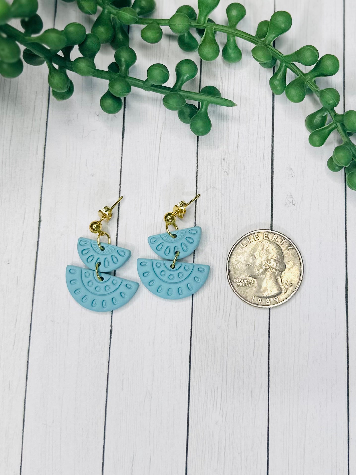 Light Blue Geometric Earrings – Handmade Polymer Clay Dangle Earrings, Minimalist Lightweight Jewelry, Modern Statement Earrings