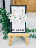Handmade White Floral Earrings – Lightweight Polymer Clay Flower Earrings, Gold Dangle Earrings, Feminine Statement Jewelry