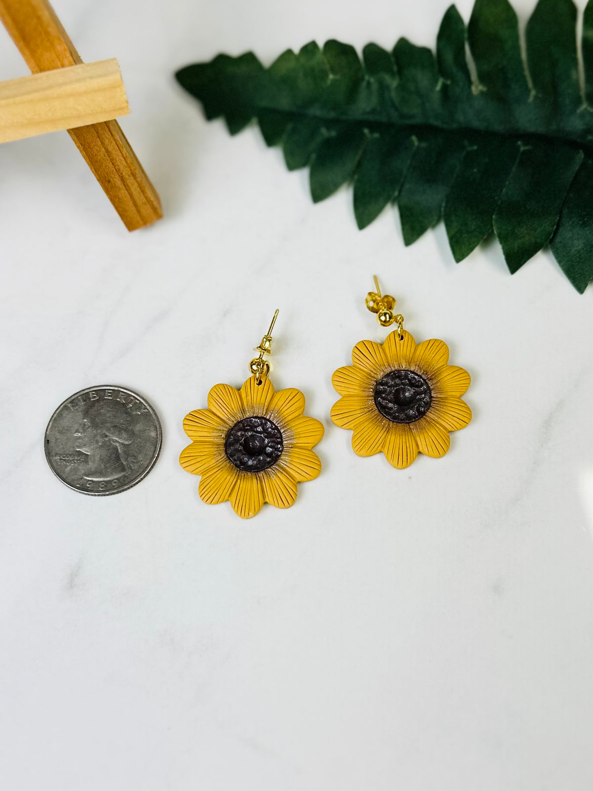 Golden Sunflower Polymer Clay Earrings