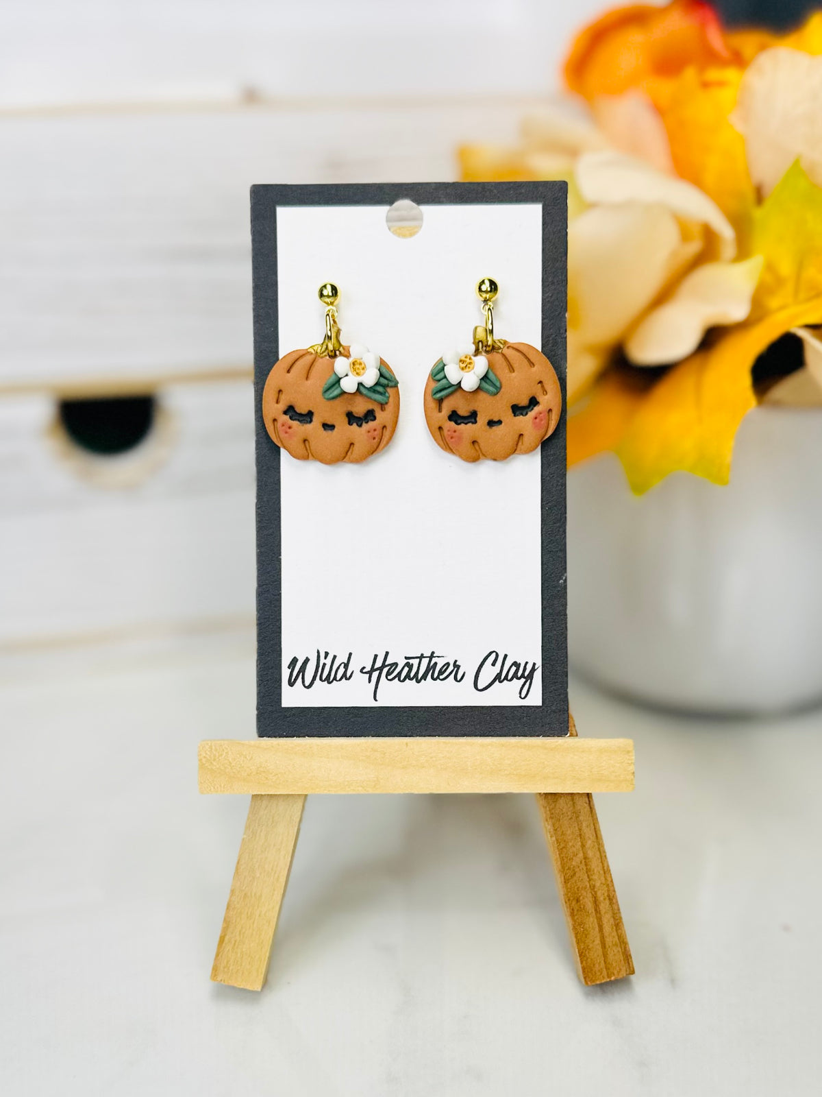 Floral Pumpkin Polymer Clay Earrings