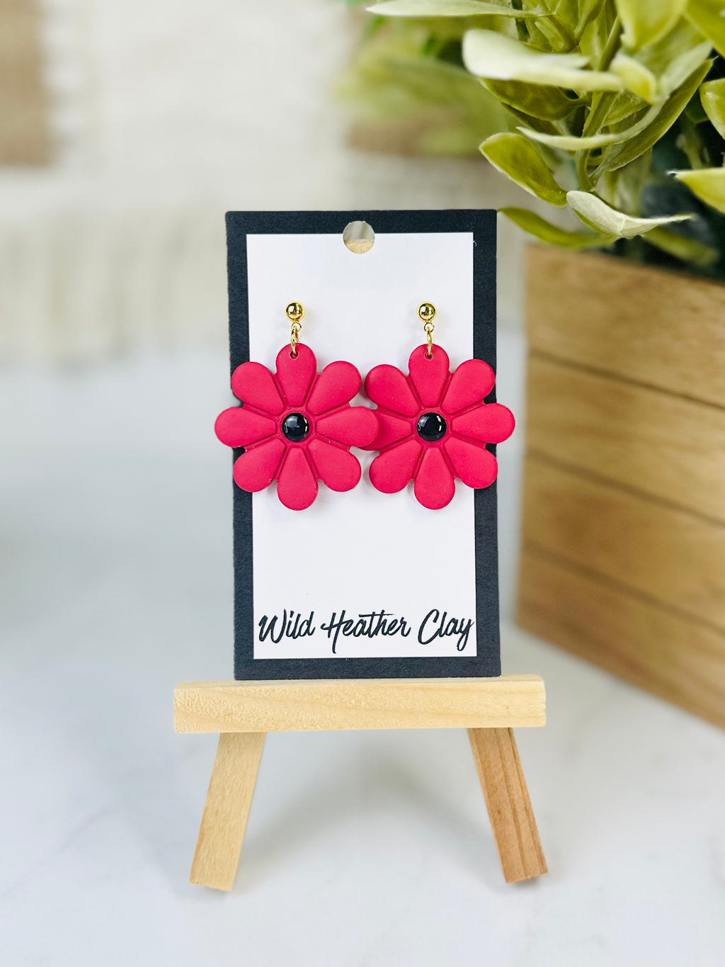 Red Daisy Statement Earrings | Handmade Polymer Clay Flower Earrings