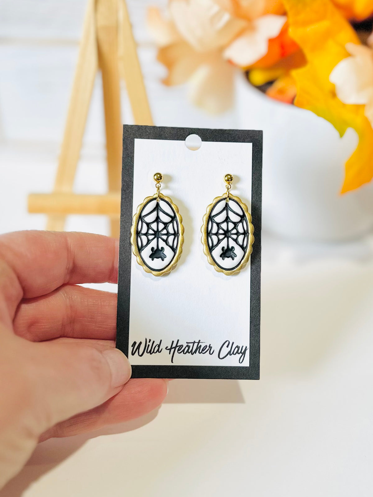 Spiderweb Cameo Polymer Clay Earrings