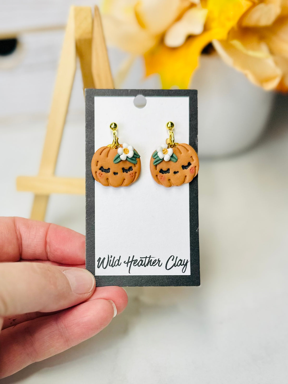 Floral Pumpkin Polymer Clay Earrings