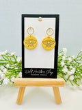 Yellow Bee Earrings with Gold Circle Rope Studs | Handmade Polymer Clay Earrings | Spring Floral Statement Earrings