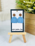 Dusty Blue Arch Statement Earrings with Wood | Handmade Polymer Clay Earrings