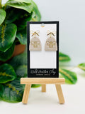 Taupe Bee Arched Earrings with Gold Bow Stud- Handmade Polymer Clay Earrings-Spring Statement Earrings