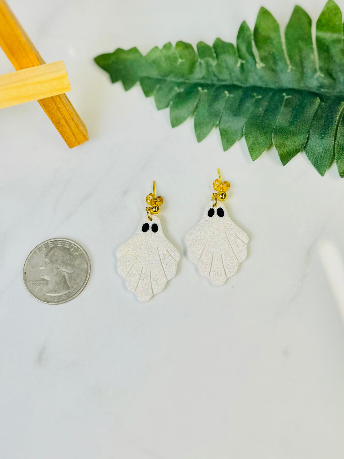 Sparkling White Ghost Polymer Clay Earrings