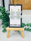 Pale Blue Sunburst Earrings – Handmade Polymer Clay Dangle Earrings, Minimalist Gold Statement Earrings, Lightweight Modern Jewelry