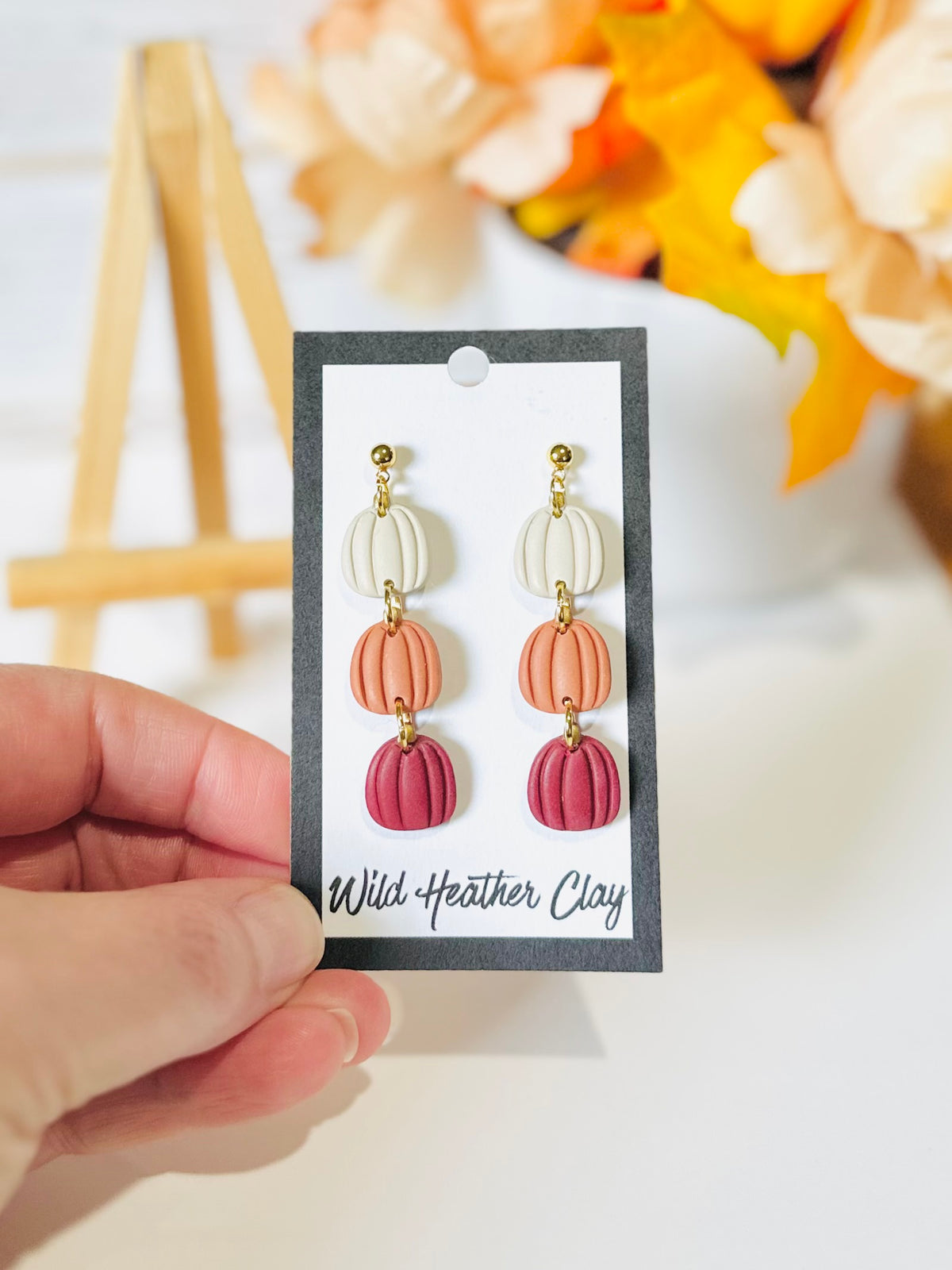 Ivory, Pumpkin & Burgundy Pumpkin Polymer Clay Earrings