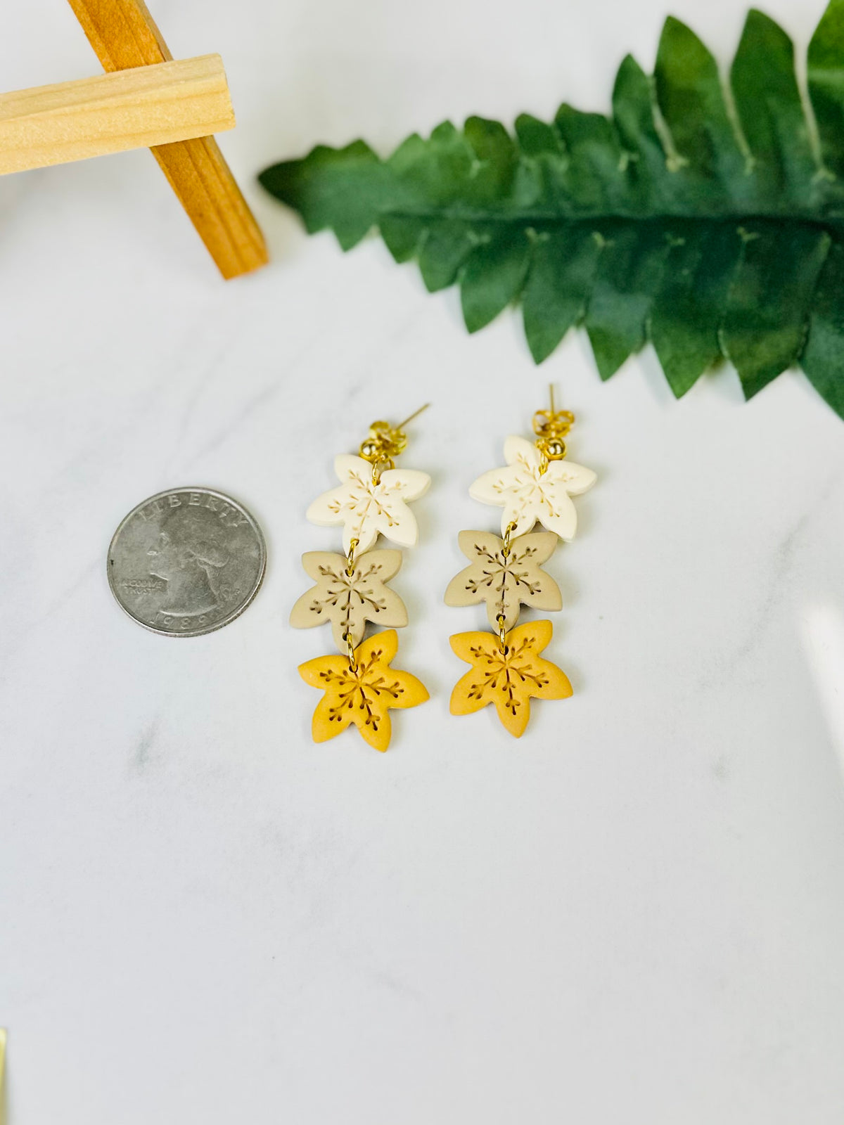 Cream, Taupe & Mustard Autumn Leaf Polymer Clay Earrings