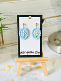 Vintage Inspired Daisy Earrings|     Floral Blue Frame Polymer Clay Dangle Earrings