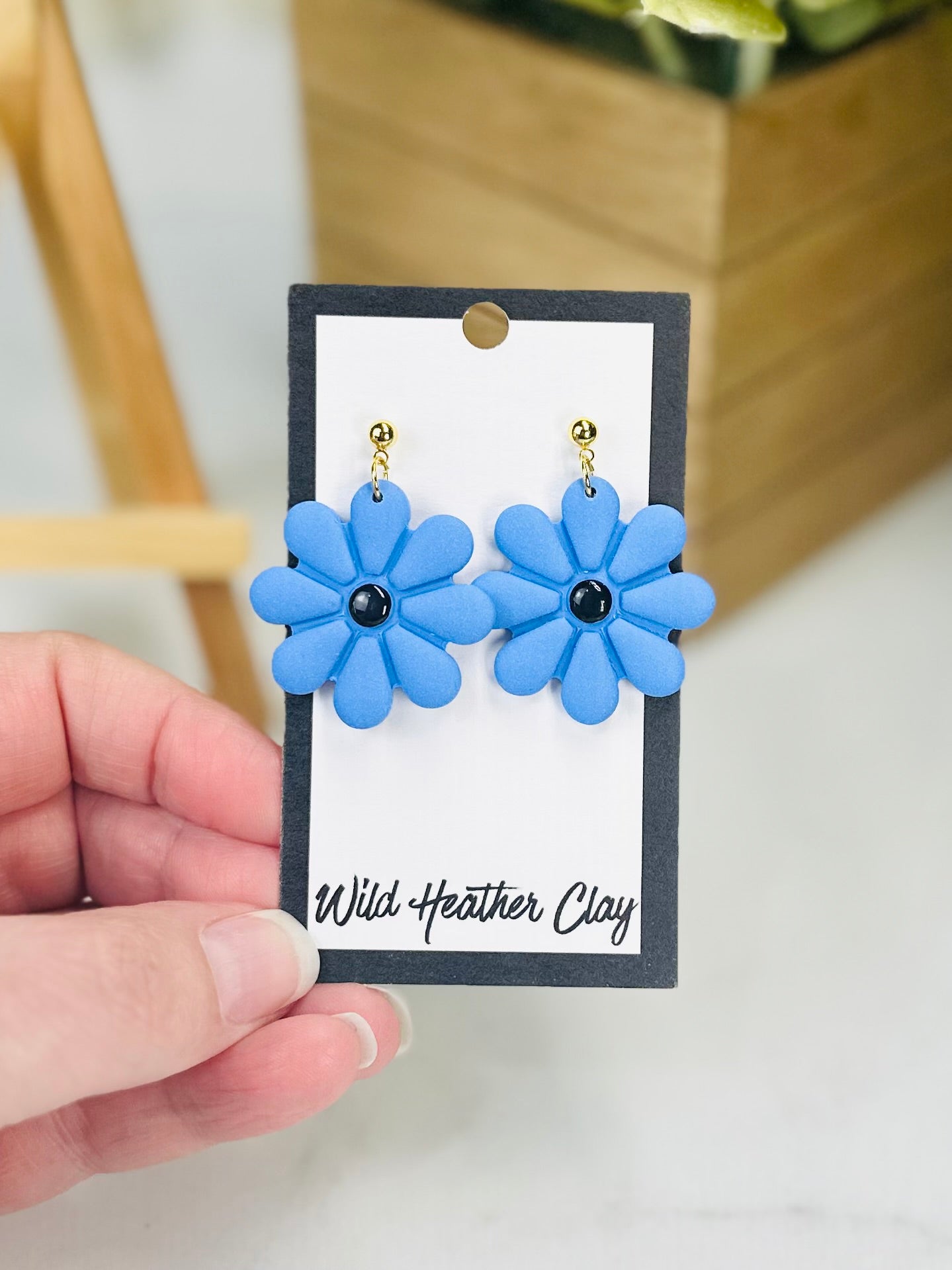 Blue Daisy Statement Earrings | Handmade Polymer Clay Flower Earrings