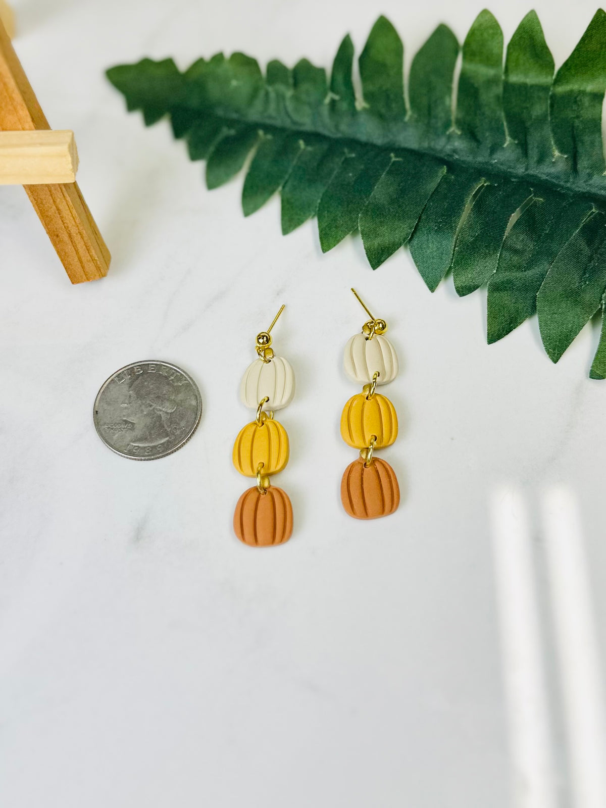Ivory, Mustard & Caramel Pumpkin Polymer Clay Earrings