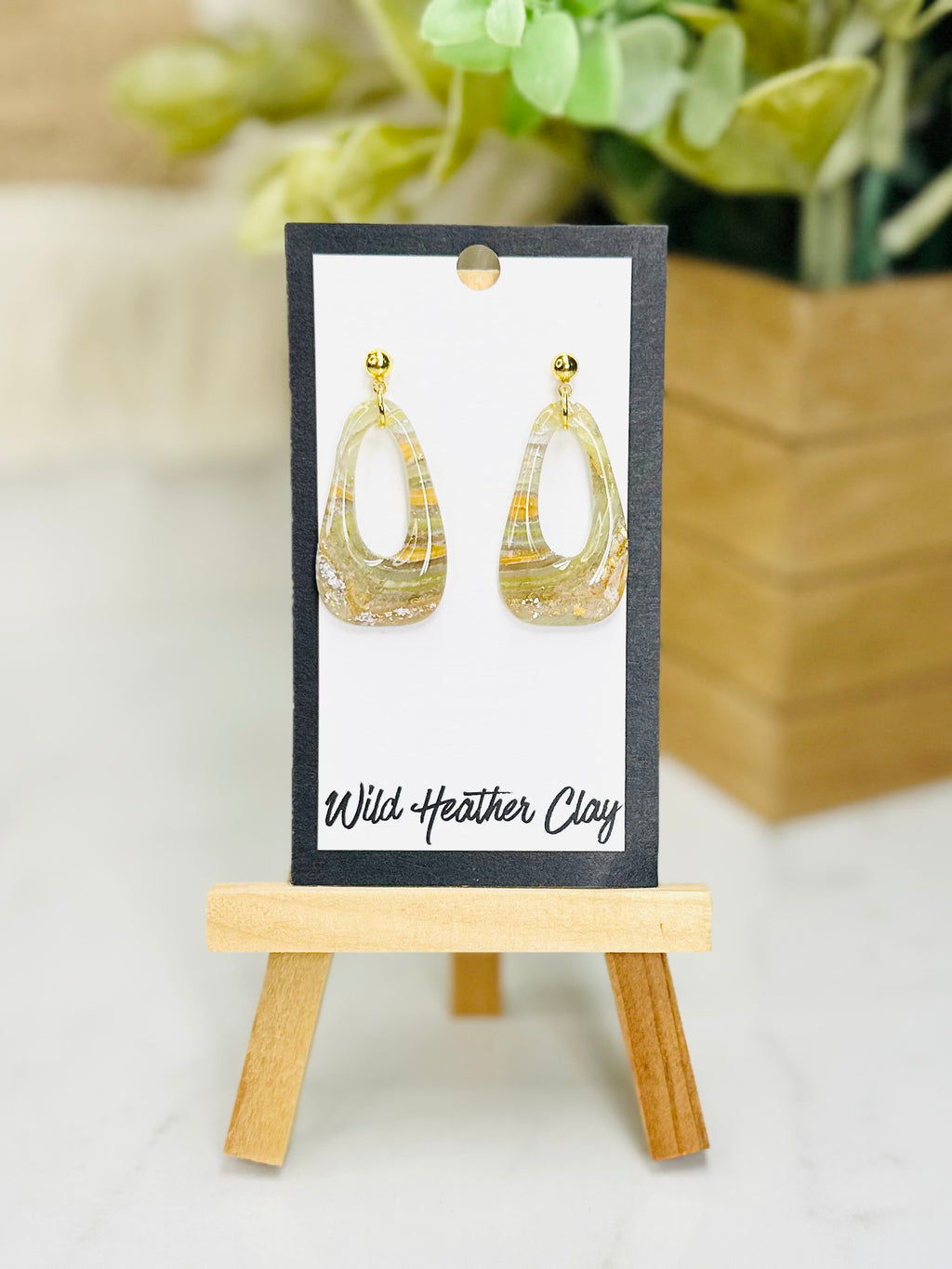Neutral Marbled Open Teardrop Earrings | Handmade Polymer Clay Earrings