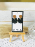 Black Sunburst Dangle Earrings with Wood Studs