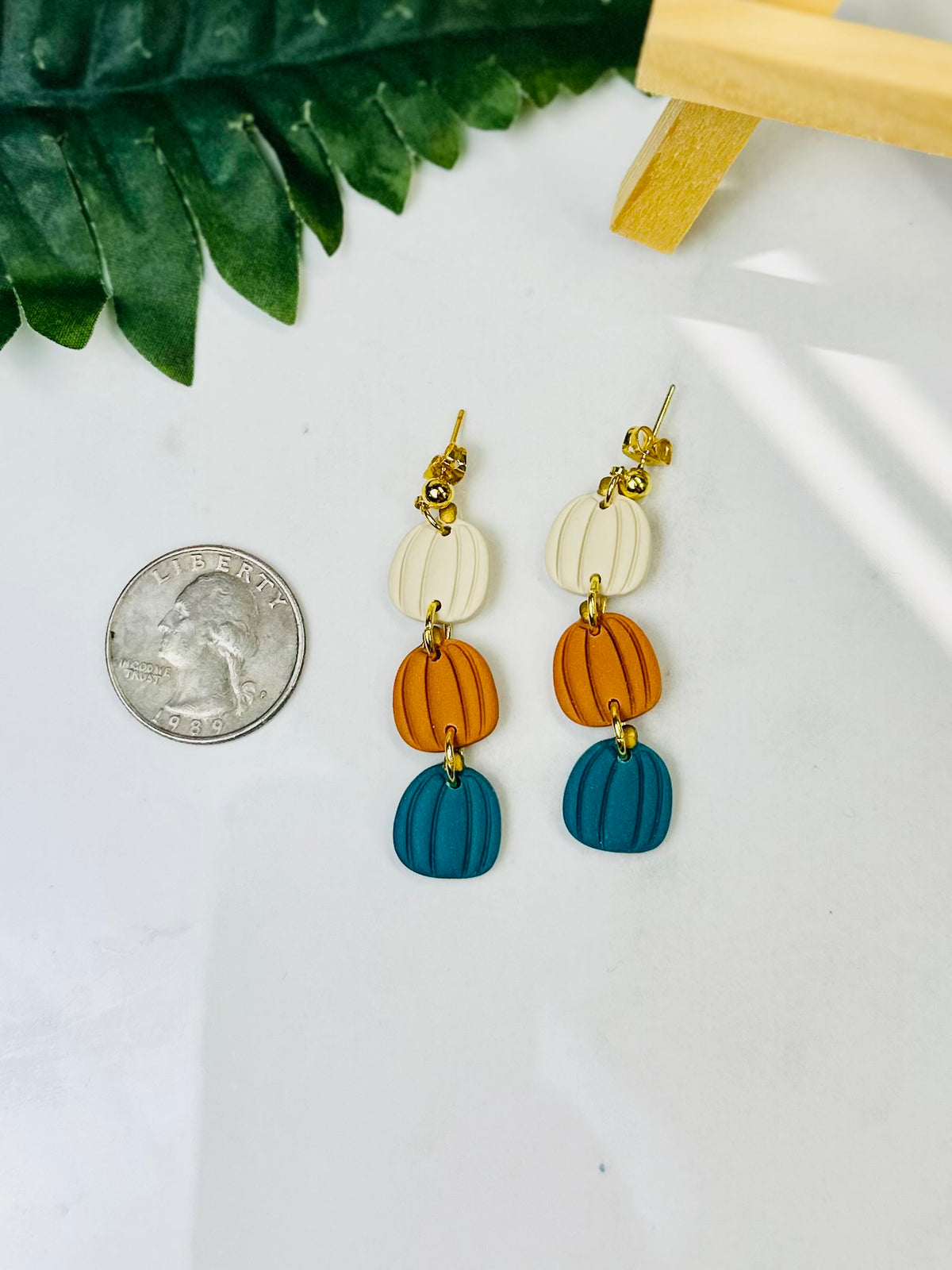 Ivory, Pumpkin & Teal Pumpkin Polymer Clay Earrings
